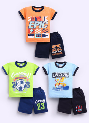 Mumbrella Baby Boys Casual T-shirt Shorts(SKY BLUE & LIGHT ORANGE & NEON GREEN)