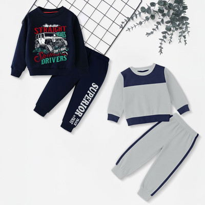INDIA FASHION FAB Boys & Girls Casual Sweatshirt Track Pants(Blue, Grey)