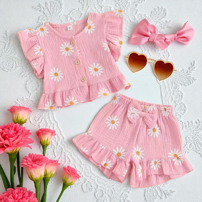 SS Fashion Baby Girls Casual Top Shorts(Petalwish Blush)