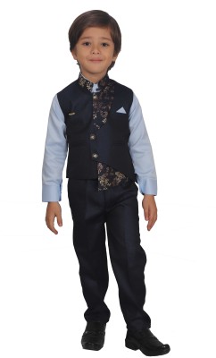 Arshia Fashions Boys Party(Festive) Waistcoat Pant, Shirt(Blue)