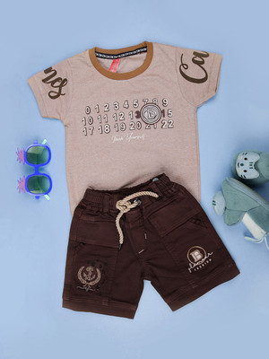 V-MART Boys Casual T-shirt Shorts(Brown)