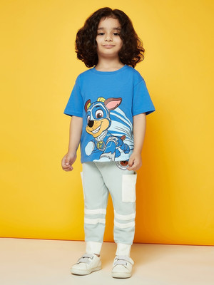 Spunkies Boys Casual T-shirt Track Pants(Blue)