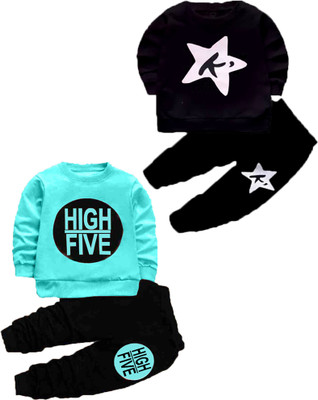 DRUZZEE Baby Boys & Baby Girls Casual T-shirt Track Pants(Black, Light Blue)