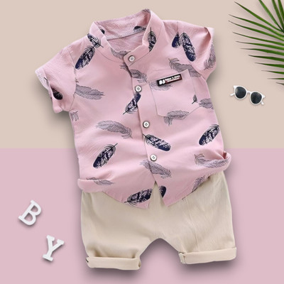 Glam elegance Baby Boys & Baby Girls Casual Shirt Shorts(MORPANKH_PINK_CHIKU)