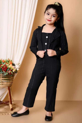 S K MAHIR FASHION Girls Party(Festive) Dress Jacket, Top, Pant(BLACK)