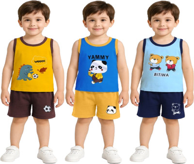 HEYDALS Baby Boys Casual T-shirt Shorts(MUSTARD-ROYAL-WATERBLUE)