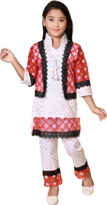 JY TRADERS Girls Casual Kurta Pyjama(Red & White)