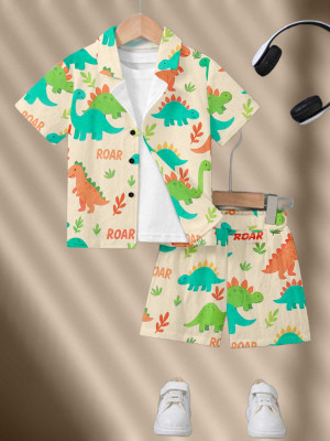 ECLORA Baby Boys & Baby Girls Dinosaur Casual Shirt Shorts(Yellow)