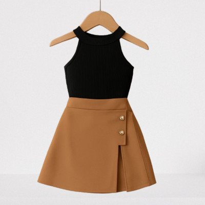 RIYANSHI Girls Casual Top Skirt(Black, Brown)