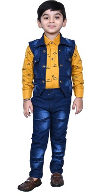 Bold Born Boys Casual Jacket Jeans, Shirt(Blue Mustard)