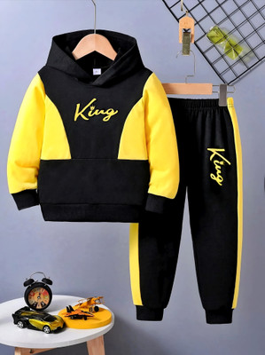 Afreen Creations Boys & Girls Casual Sweatshirt Track Pants(Black, Yellow)
