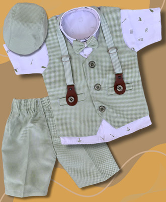 Qutie Ninja Baby Boys Party(Festive) Waistcoat Shirt, Bow Tie, Pant, Cap(Green)