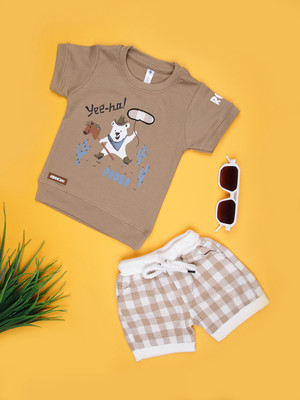 V-MART Baby Boys Casual T-shirt Shorts(Brown)