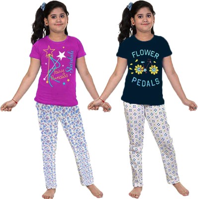 crazyon Girls Casual T-shirt Pyjama(Multicolor)
