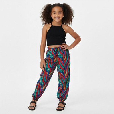 AVOVU Girls Daisy Casual Top Track Pants(Black & Multi Colour)