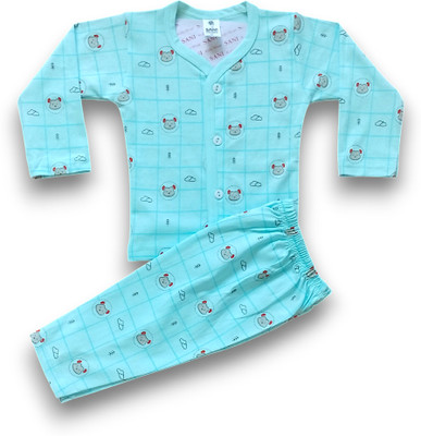SANIKIDSWEAR Baby Boys & Baby Girls Casual T-shirt Pyjama(SKY BLUE)