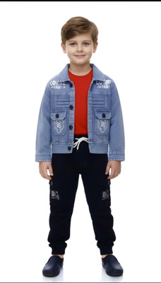 I G CREATION Boys & Girls Casual Jacket Jeans, T-shirt(BLUE)