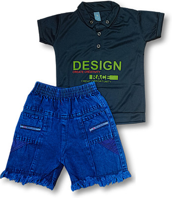 KidsBazaar Boys Casual T-shirt Shorts(Grey, Blue)