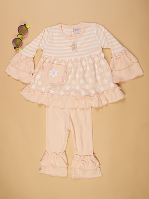 V-MART Baby Girls Casual Top Legging(Peach)