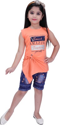 RIYACOLLECTION2 Girls Party(Festive) Top Jeans(Peach, Blue)