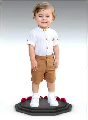 Riyannshi Boys Casual Shirt Pant(Brown)