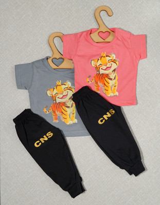craze n stitch Baby Boys Casual T-shirt Pant(GREY AND PEACH)