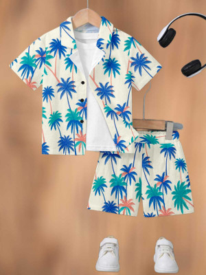 ECLORA Baby Boys & Baby Girls Dinosaur Casual Shirt Shorts(Cream)