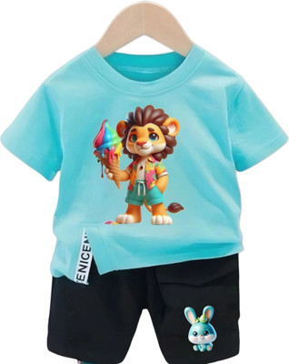 dingdong Baby Boys & Baby Girls Party(Festive) T-shirt Shorts(Blue, Brown)