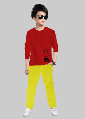 SIXER Boys Casual T-shirt Track Pants(YELLOW, RED)