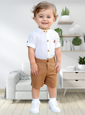 RIYAANSHI Boys Casual Shirt Pant(Brown)