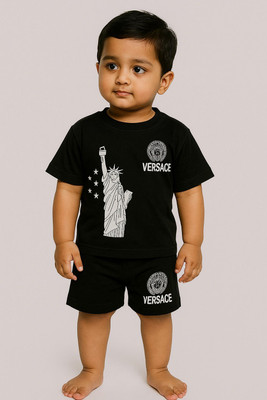 STYLESHIVAM COLLECTION Baby Boys & Baby Girls Casual T-shirt Pant(BLACK)