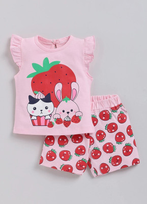 GIGGLY FOX Baby Girls Casual Top Pant(Baby Pink)