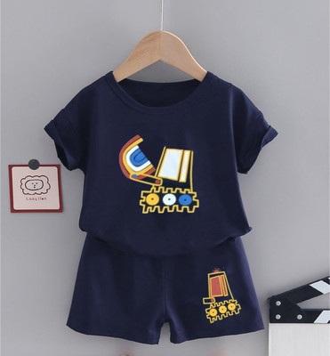 Ahivra Boys & Girls Casual T-shirt Shorts(NAVY PIN)