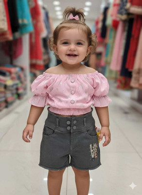 Silakaari Baby Girls Casual Top Shorts(Pink-Grey)