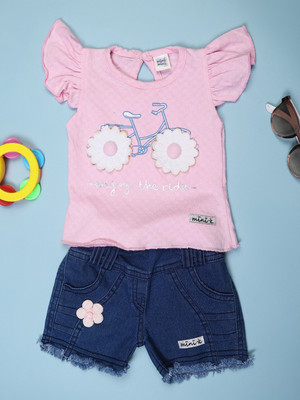 V-MART Baby Girls Casual Top Shorts(Lt. Pink)