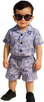 FASHION GRAB Boys Casual Shorts Shirt(Purple1)