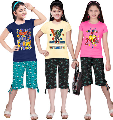 KS KOARRA Girls Casual T-shirt Track Pants(116 MULTICOLOURRS)