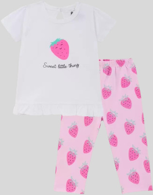 FASHION GRAB Baby Boys & Baby Girls Casual T-shirt Pant(Pink)
