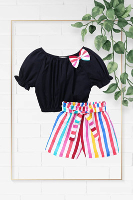 AVOVU Girls Casual Top Top, Shorts(BLACK)