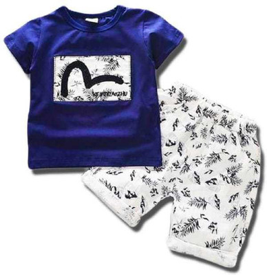 Kirshi Baby Boys & Baby Girls Casual T-shirt Shorts(Blue&white)