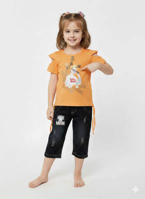 Girijesh Singh Baby Girls Disney Princess Casual Top Jeans(Orange)
