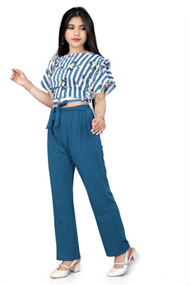 vroxa creation Girls Casual Top Trouser(Teal green)