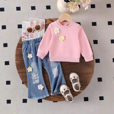 GESICA FASHION Baby Girls Casual Sweatshirt Jeans(PINK)