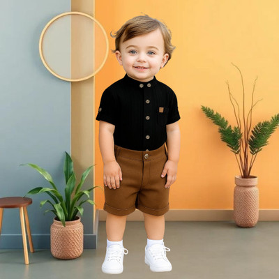 menvy Baby Boys Casual Shirt Shorts(Black)