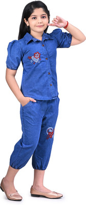 JIYAN FASHION WORLD Girls Party(Festive) Top Pant(Blue)