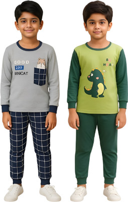 DRUZZEE Boys & Girls Casual T-shirt Pant(Grey-Green)