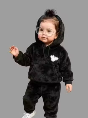 Ndress Store Baby Boys & Baby Girls Casual Sweatshirt Pyjama(FUR BLACK)