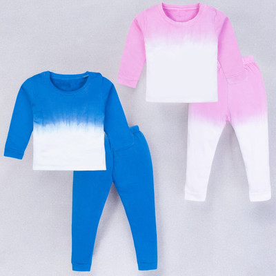 Yk Boys & Girls Casual T-shirt Pyjama(Blue&White, Purple&White)