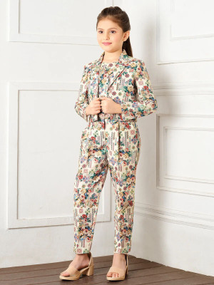 Gunatit Girls Party(Festive) Jacket Pant, Top(Multicolor)