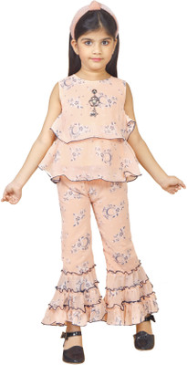 TrendCraze Baby Girls Party(Festive) Top Pyjama(Peach)